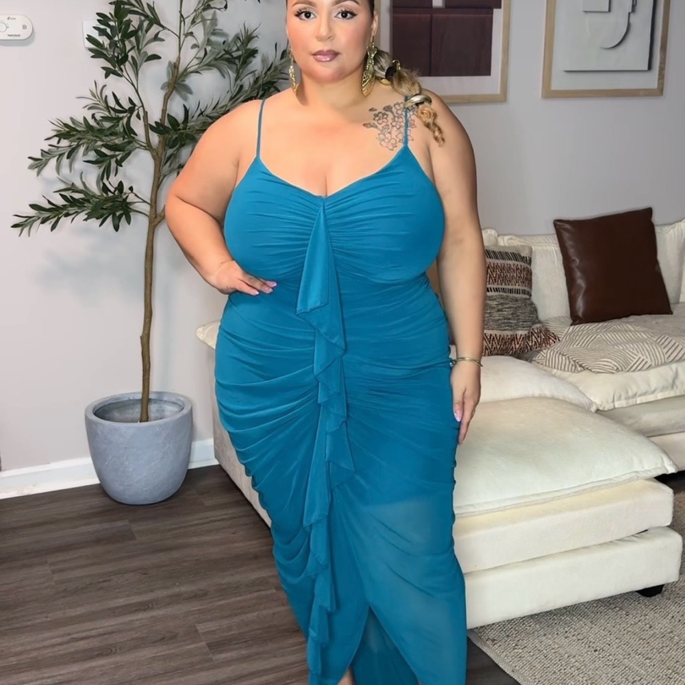 SHEIN Teal Maxi Dress with Ruffle Detail